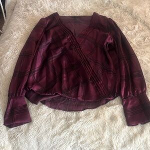 Halogen Pintuck Pleated Plaid Wrap Front Blouse